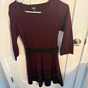 by & by Burgundy and Black Long Sleeve Dress